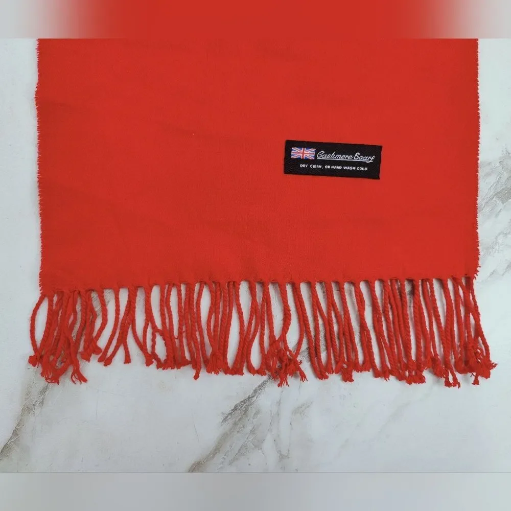 Unbranded Unisex Cashmere Scarf Wrap Bright Red 12”x37”